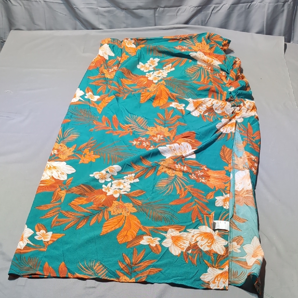 SHEIN Teal and Orange Floral Sarong Wrap Skirt Beach Cover Up‎